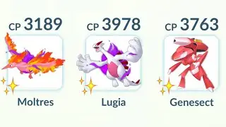 TRIPLE RED COLOR SHINY (Moltres, Lugia, Genesect) Team in Pokemon GO.