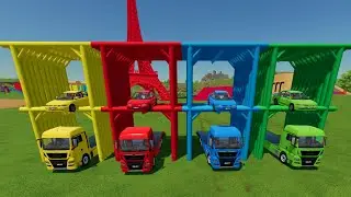 COLOR MITSUBISHI CARS TRANSPORTING WITH MAN TRUCKS Farming Simulator 22