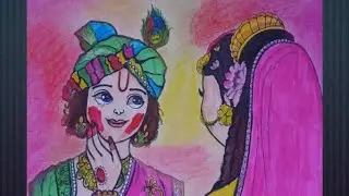 Holi Special Drawing / Easy Drawing on Holi / Drawing of Radha - Krishna playing Holi for beginners