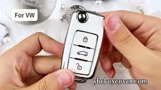Silver White Car Key Fob Cover for VW with Diamond Keychain
