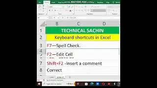 Keyboard shortcuts in Excel |EXCEL IN HINDI EXCEL| 