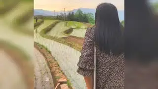 Chubby Amputee Girl in Paddy Field | Girl in Floral Frock | Under Arm Crutches