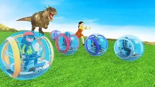 Scary Teacher 3D vs Squid Game Face Gyrosphere Car Dinosaur challenge 5 Times Challenge Miss T Tani