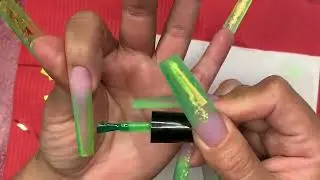 Watch me do my nails | AI image inspired nails | JELLY NEON GREEN & BROWN ACRYLIC NAILS