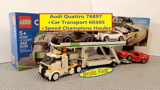 Lego 6 Stud Speed Champions Car Transporter City 60305 & Audi Quattro 76897