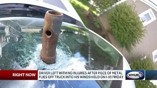 Piece of metal flies of trailer into windshield on I-93 in Meredith