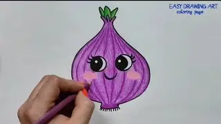 cute red onion drawing & coloring page for kids || how to draw kawaii onion drawing