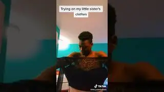 Trying on my little sisters clothes 