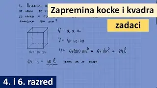 Zapremina kvadra i kocke, tekstualni zadaci, četvrti razred