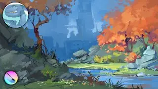Red trees. Krita digital painting. Drawing process.