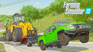 Pickup Truck Hauls HUGE Wheel Loader Up a Mountain | FS22