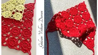 LATEST TREND KNIT HAIR BANDANA MAKING - Motif Triangle Shawl - Neck Collar - Bandana Model