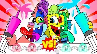 SPONGE BOB MUKBANG ANIMATION💗💙Pink Food VS Blue Food Challenge | LUCA mukbang Animation |SLIME CAT2