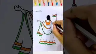 Independence Day Drawing|| Girl with Flag Drawing|| Har Ghar Tiranga Drawing