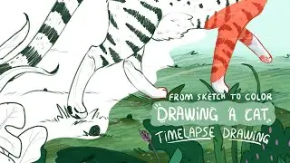✿ illustrating a cat in a meadow ✿