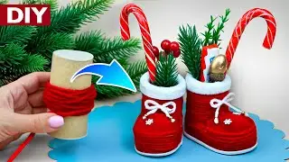 Quick Christmas decor, craft or gift?🎅 How to make a Boot from a cardboard sleeve and yarn🎄