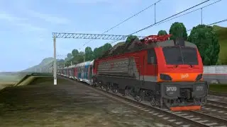 эп20 077 с длинным составом проезжает станцию, Trainz android
