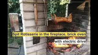 Electric BBQ Spit in the fireplace, brick oven - Rotisserie Kit For Barbecue