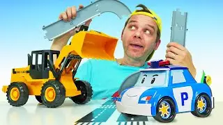 Видео игры - Строим дорогу для Больших Машин! Робокар Поли и Хэлпмен в видео машинки для мальчиков
