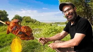 I Cooked A Whole Fried Chicken In Nature On Skewer Along With Shawarma