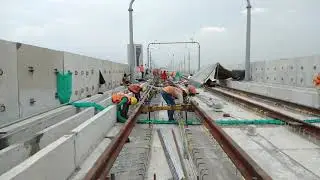 Rail Track installation work ongoing at Dhaka Metro Rail Project, Line - 6 (Agargaon Section)