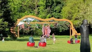 Girls dressed as mirror bunnies, playing in nature.