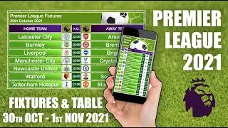 Premier League Fixtures and Table - 30th October - 1st November 2021
