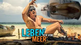 Catch & Cook! RIESEN Tintenfisch fangen & am Strand mit Feuer und Messer zubereiten! Leben vom Meer