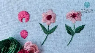 Mũi Bó Bạt & ứng dụng thêu hoa - Satin Stitch applied in flower embroidery