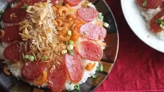 Xoi Man (Sticky Rice with Chinese Sausage Dried Shrimp and Pork Floss)