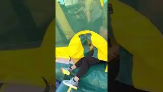 70 year old attempts to slide down bouncy house slide￼