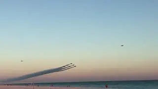 Blue Angels  Pensacola Beach fly by at sunset.