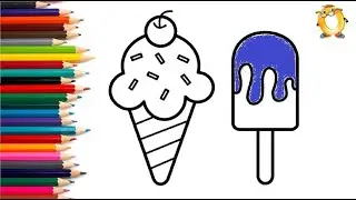 How to draw a ice cream. Coloring page/Drawing and painting for kids. Learn colors.