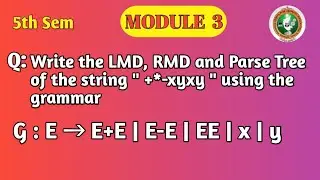 VTU | 5th Sem | TOC | LMD, RMD & Parse Tree Problem | Context Free Grammar | Module 3 | BCS503 | PYQ