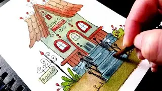 Watercolor Painting a Whimsical Library