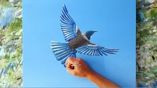 Painting with Acrylics - Painting a Bird Flying on Canvas Time Lapse