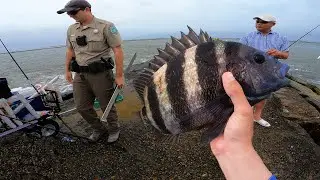 TEXAS Jetty Fishing (Game Warden Checked Us !!)