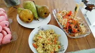 АСМР ИТИНГ 😋 ПЛОВ, 🥗 САЛАТ СО СПАРЖЕЙ И ГРУШИ👌