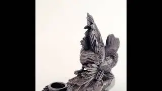 A Black Forest carved wood inkwell with wheat sheafs and poultry