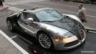 $1.5 Million near crash! Chrome/Carbon Fiber Bugatti Veyron supercar almost falls off flat
