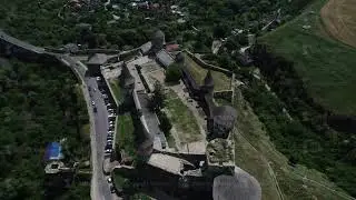 Kamianets-Podilskyi city , Ukraine. Castle. Tower. Aerial view
