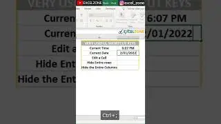 5 Powerful SHORTCUTS KEYS In Excel #EXCELZONESHORTS #Shorts