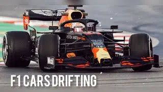 F1 cars but they are drifting in ultra slow motion