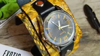 Часовой браслет из шикарной кожи питона Жёлтый тюльпан