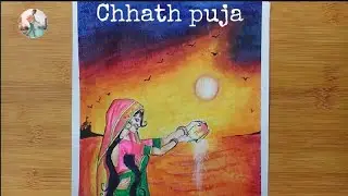 Chhath Puja Drawing / how to draw chhath puja drawing / easy oil pastels drawing tutorial #chhath