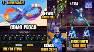 8º ANIVERSÁRIO, TEMA DE NATAL, DATA BANDEIRÃO, SKINS GALÁXIA, CAMISA FFWS E MAIS NOVIDADES FREE FIRE