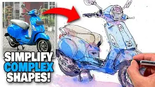 How To Simplify COMPLEX Shapes | Vespa Sketching Tutorial Step-By-Step