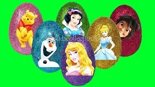 Learn Colors with Glittery Egg Toy Surprises. Disney Princesses Figures