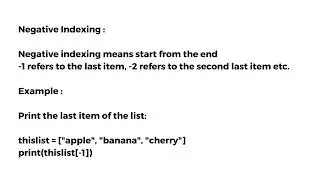Python Collections(Arrays) || Access List Items, Negative Indexing and Range of indexes