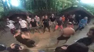 Tourists learning Haka - Tamaki village/ New Zealand